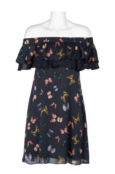 Sam Edelman Elastic Flutter Off-Shoulder Floral Chiffon Shift Dress