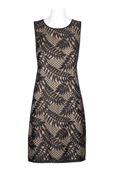 Sharagano Scoop Neck Sleeveless Bodycon Zipper Back Floral Lace Dress