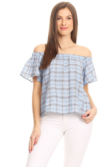 VERTY Plaid Off The Shoulder Top