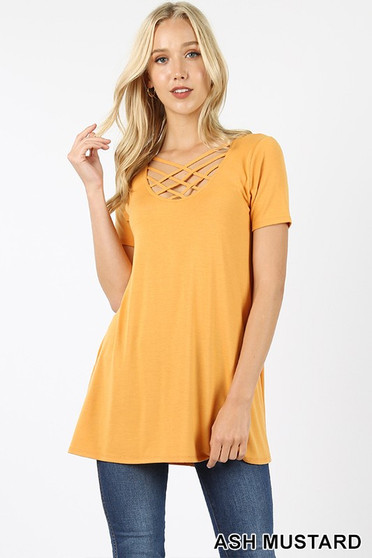 PREMIUM FABRIC SHORT SLEEVE TRIPLE LATTICE A-LINE TOP 