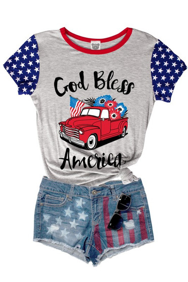 4TH OF JULY GRAPHIC SHORT SLEEVE TEE GOD BLESS AMERICA