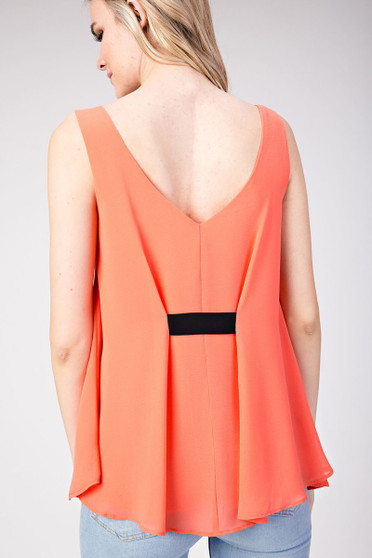 MITTOSHOP DOBBY V-NECK PLEATED BACK SLEEVELESS WOVEN TOP IN 3 COLORS