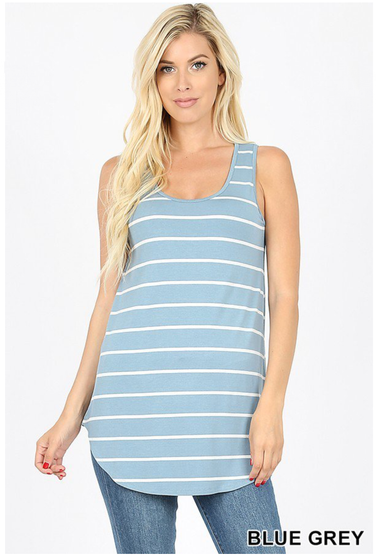 STRIPED FABRIC DOLPHIN HEM TANK TOP IN 2 COLORS