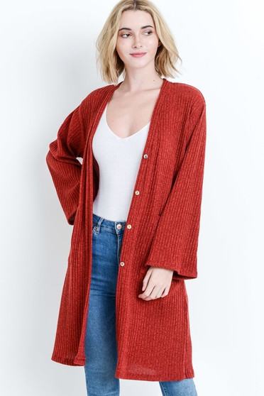 NATIVE PEOPLE Boxy Rib Knit Button Front Cardigan