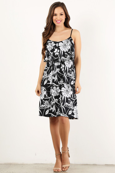Black & White Spaghetti Strap Dress with Top Flounce