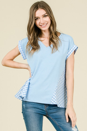 Capped Sleeve Top with Gingham Details
