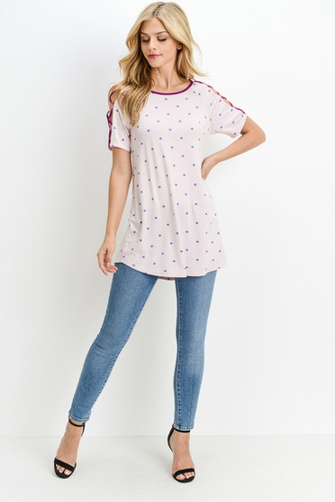 Short Sleeve Polka Dot Open Sleeve Top