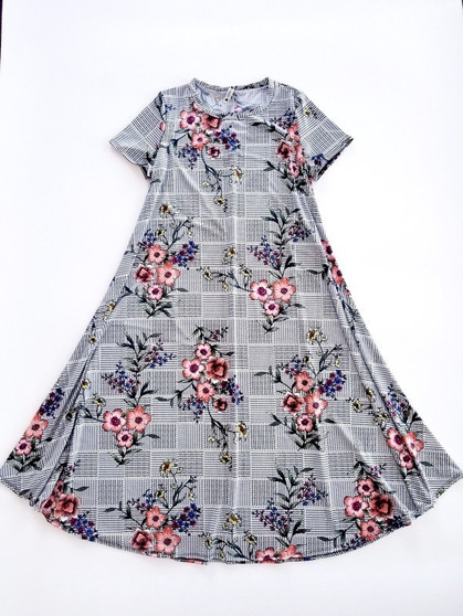 POMELO Plus Size Printed Midi Length Full Cut Dress