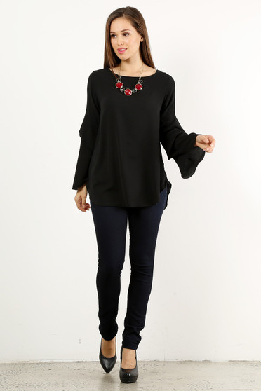 NALGAE WING Plus Size Boat Neck Layered Bell Sleeve Top with Long Sleeves