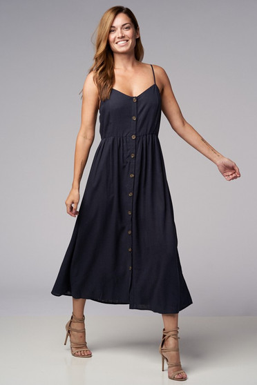 BLUES & GREYS Button Down Linen Dress with Spaghetti Straps Available in 2 Colors