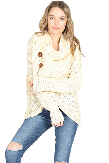 WRAP SWEATER WITH ASYMMETRICAL HEM 2 COLORS AVAILABLE