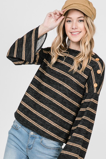 RED LOLLY Long Bell Sleeve Top With Button Detais