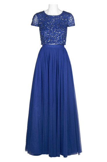 Adrianna Papell Short Sleeve Sequined Bodice 2-Piece Gown