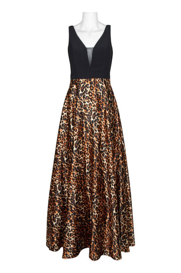 Cachet Plunging  V-Neck Sleeveless Animal Print Satin Dress