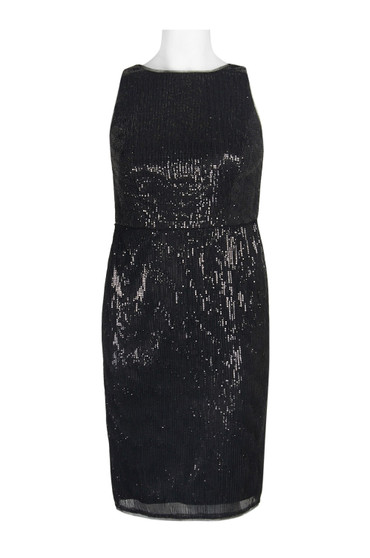 Adrianna Papell Plus Size Boat Neck Sleeveless Sequin Mesh Dress