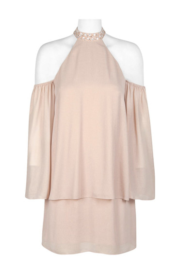 Laundry Embellished Halter Neck Cold Shoulder Chiffon Dress