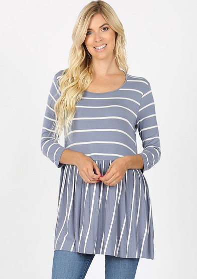 Striped 3/4 Sleeve Baby Doll Top