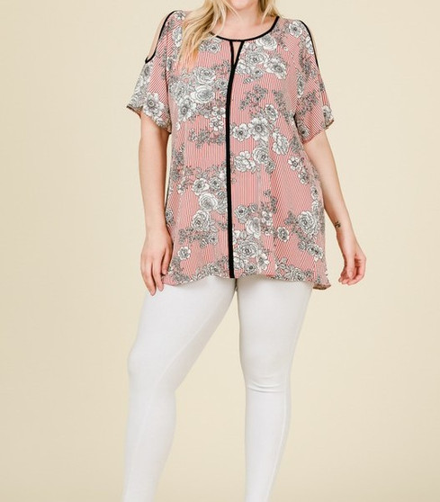 MISIA Plus Size Cold Shoulder Print Top