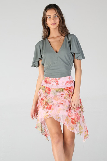 ANGIE Tiers of Chiffon Skirt or Swimsuit Cover Asymmetrical Hem