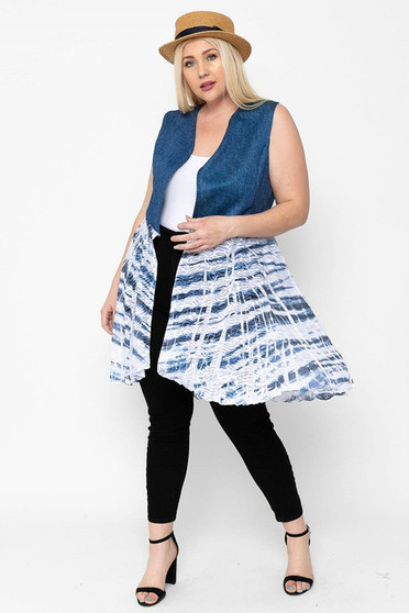 Plus Size Tie-Dye Print Long Body Vest