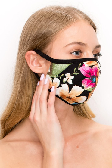 MADE IN THE USA Reusable Face Masks - Adult BLACK FLORAL