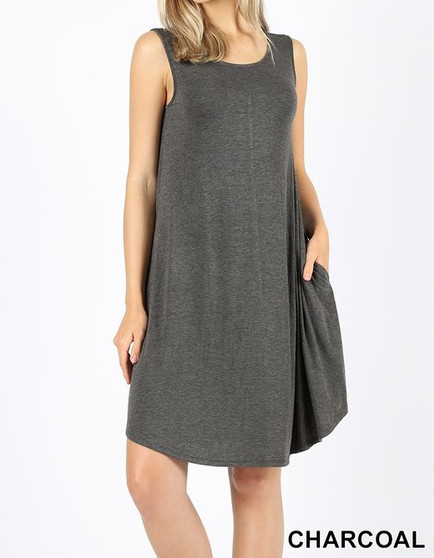 PLUS SIZE SLEEVELESS ROUND HEM SWING DRESS CHARCOAL