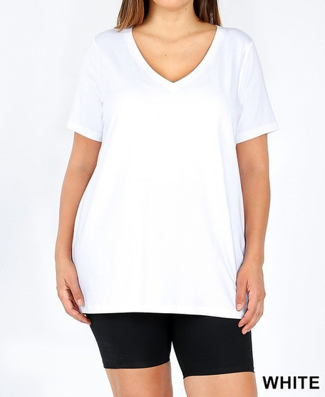 PLUS SIZE COTTON V-NECK SHORT SLEEVE T-SHIRT