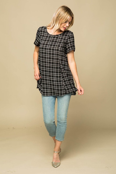 MISIA Geometric Print Top with Exposed Back Zipper