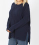 PLUS SIZE BRUSHED THERMAL WAFFLE ROUND NECK HI-LOW HEM SWEATER