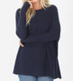 PLUS SIZE BRUSHED THERMAL WAFFLE ROUND NECK HI-LOW HEM SWEATER
