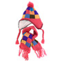 Kid's Knitted Patwork Print Ear Flap Pom Scarf,Hat Set