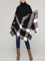 BAGEL Turtleneck Pullover Fringed Hem Poncho in 2 Colors