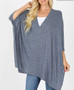 PLUS SIZE OVERSIZE V-NECK PONCHO MELANGE FABRIC 3 Colors