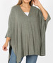 PLUS SIZE OVERSIZE V-NECK PONCHO MELANGE FABRIC 3 Colors
