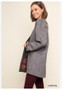 Floral Embroidered Open Front Faux Suede Jacket with Cuffed Long Sleeves