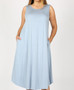 PLUS VISCOSE SLEEVELESS ROUND NECK DRESS BLUE
