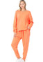FRENCH TERRY DROP SHOULDER TOP & LOUNGE PANTS SET PEACH