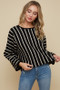 ON BLUE Sweater Dolman Sleeve with Vertical Stripe