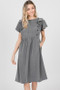 Woven Striped Dress with Button and Ruffle