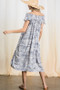 CES FEMME Tie dye print smocked off shoulder dress 