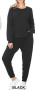 FRENCH TERRY DROP SHOULDER TOP & LOUNGE PANTS SET BLACK