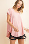 MITTOSHOP CREPE KNIT V-NECK ROUND HEM TOP 