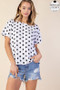 MITTOSHOP POLKA DOT ROUND NECK KNIT TOP LINEN BLEND