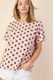 MITTOSHOP PLUS SIZE POLKA DOT ROUND NECK KNIT TOP LINEN BLEND