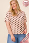 MITTOSHOP PLUS SIZE POLKA DOT ROUND NECK KNIT TOP LINEN BLEND