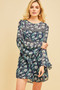 Entro Floral Dress with Ruched Trim and Bell Sleeves