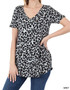 LEOPARD PRINT SHORT SLEEVE V-NECK TOP 2 COLORS