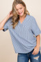 ZIA STRIPED V NECK TOP WITH DETAIL SLEEVES