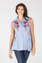 EMBROIDERY FRONT SLEEVELESS BUTTON DOWN TOP WITH TIE BACK