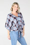FRONT TIE LOOSE FIT PLAID BLOUSE